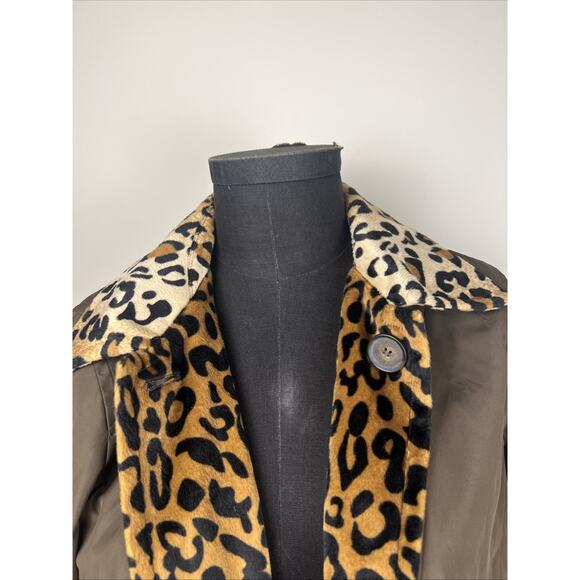 Dennis Basso Rain Jacket Brown S Leopard Print Reversible Large Women’s Coat - Picture 10 of 13